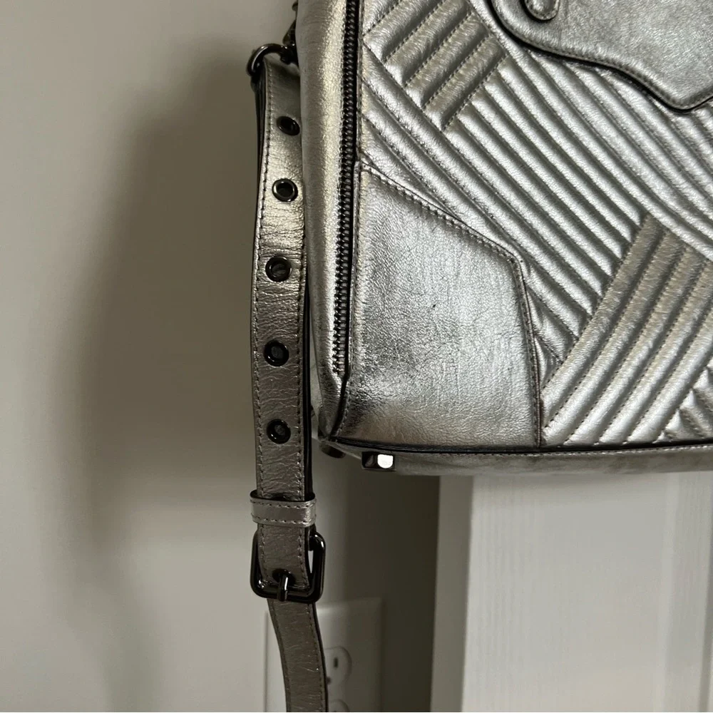 Rebecca Minkoff Silver Metallic Quilted Amorous Satchel Handle & Shoudler Straps